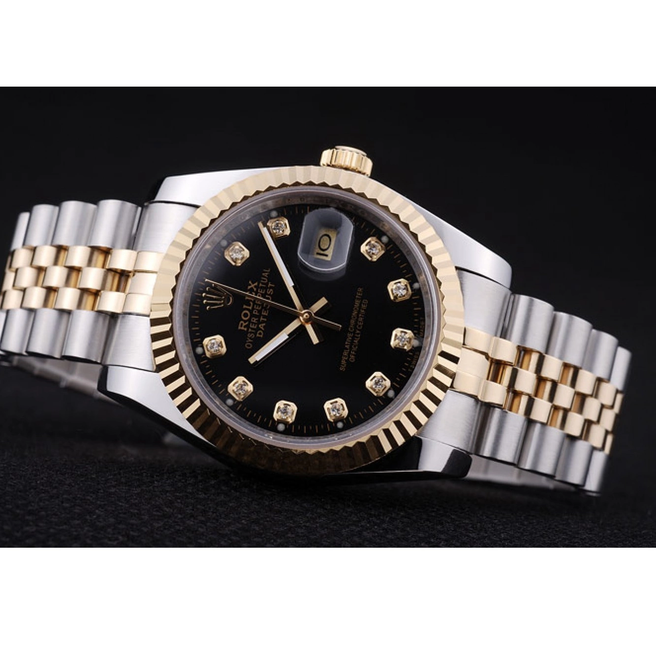 Aaa replica watch Dial Diamonds Bezel Ribbed Datejust 7453 Rolex Black 0708